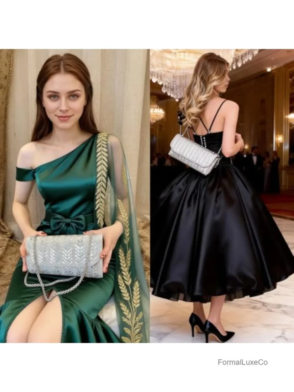 3D Rhinestone Evening Clutch PU Leather Handbag for Prom Party Wedding
